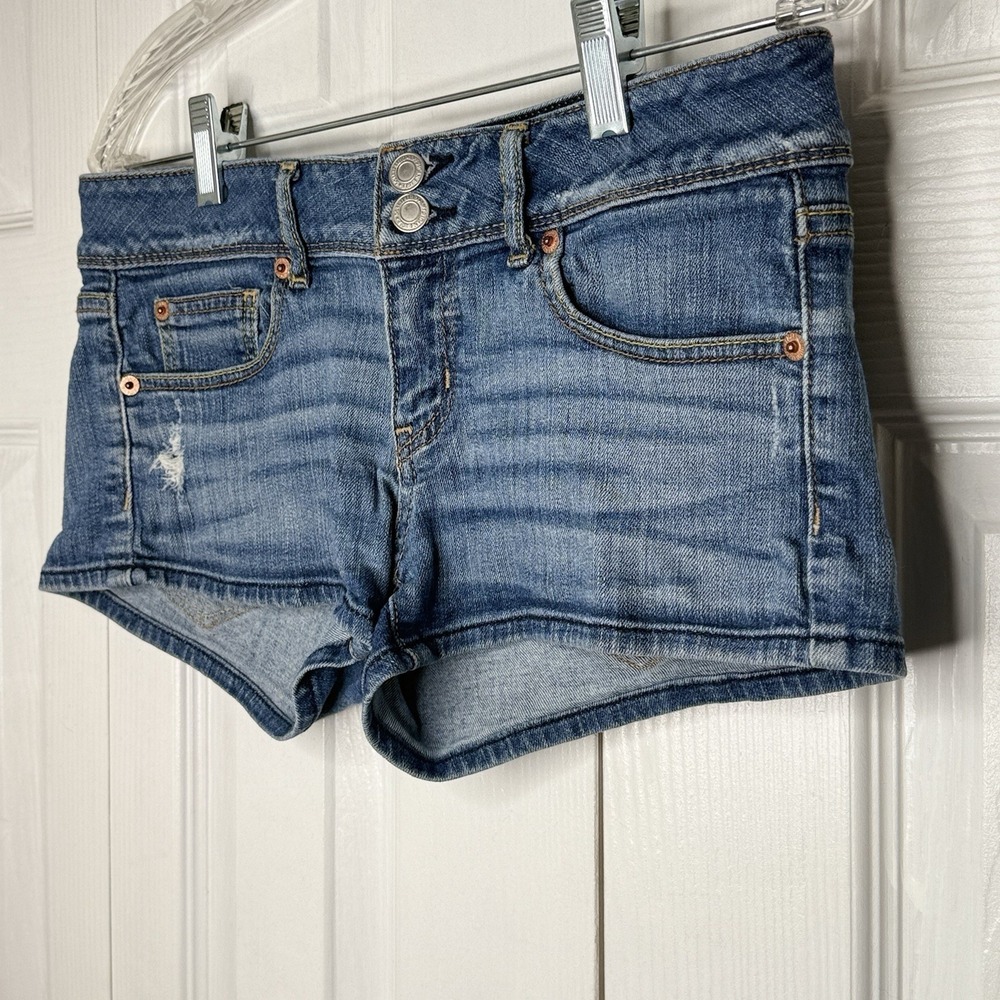 AMERICAN EAGLE Denim Shorts 6 Low Rise Button Flap Pocket Jean Shortie 2010 Y2K - Picture 2 of 10